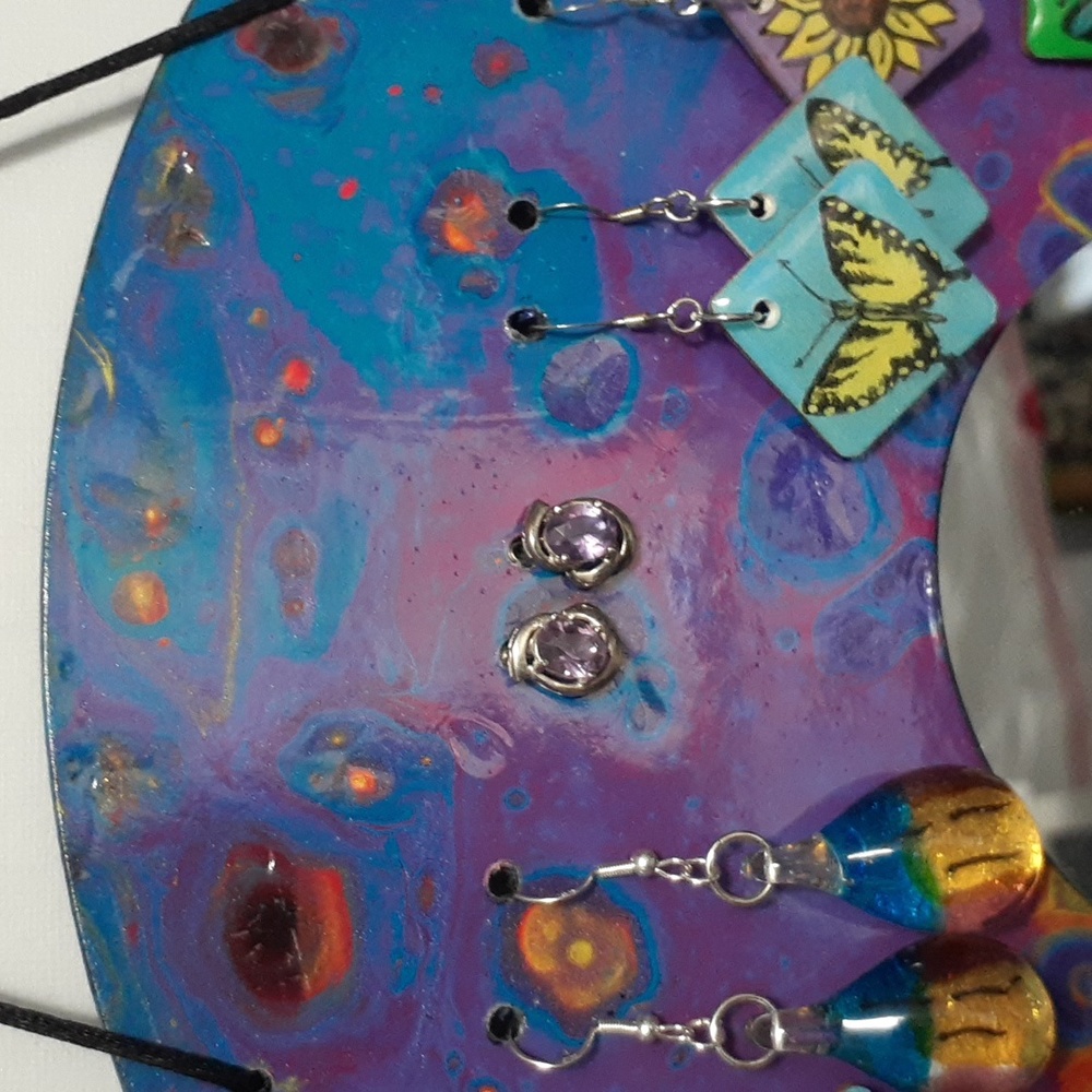 Hand Crafted Earring Jewelry Holder Painted Necklaces Vinyl Record Upcycle Wall - Picture 7 of 15